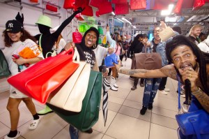 The scene at Telfar’s NYFW Rainbow Pop-up
