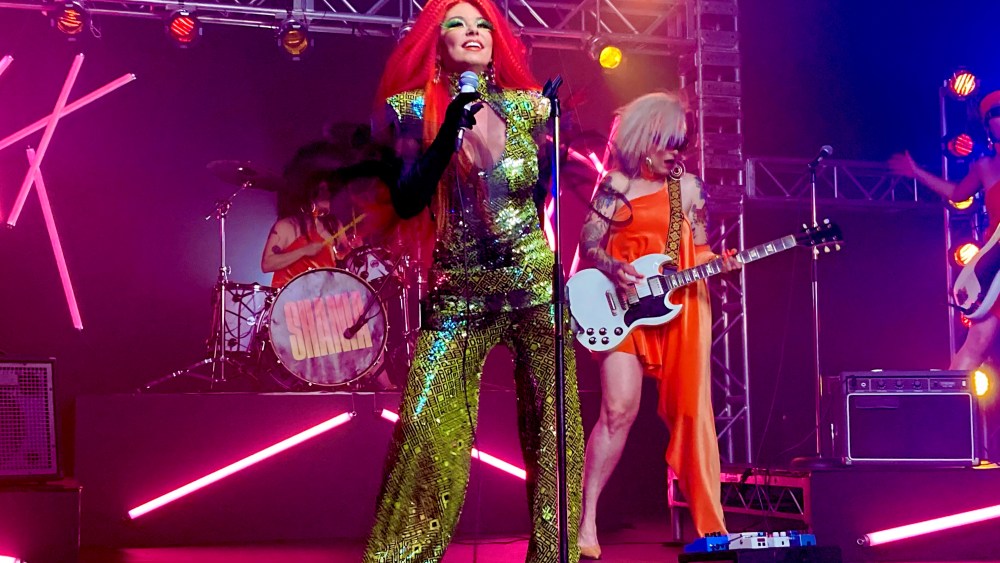 Shania Twain wearing a Marc Bouwer design.