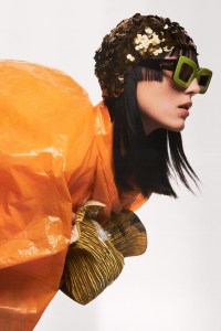 Coach’s acetate glasses. Erdem bronze satin top.
