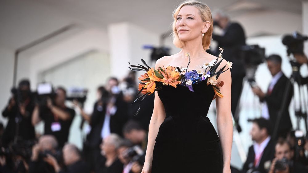 Australian US actress Cate Blanchett wearing Schiaparelli dress with colors arrives on September 1, 2022 for the screening of the film "Tar" presented in the Venezia 79 competition at the 79th Venice International Film Festival at Lido di Venezia in Venice, Italy. (Photo by Marco BERTORELLO / AFP) (Photo by MARCO BERTORELLO/AFP via Getty Images)