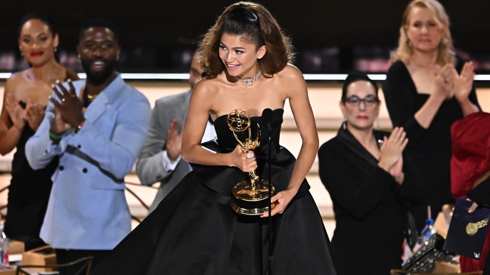 Zendaya accepts the award for Outstanding Lead Actress in a Drama Series at the 74th Primetime Emmy Awards held at Microsoft Theater on September 12, 2022 in Los Angeles, California.