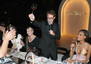 LOS ANGELES, CALIFORNIA - OCTOBER 20: (L-R) Guest, Dom Pérignon Chef de Cave Vincent Chaperon and Cindy Bruna are seen as Dom Pérignon and Lady Gaga pursue their creative dialogue at Sheats Goldstein Residence on October 20, 2022 in Los Angeles, California. (Photo by Kevin Mazur/Getty Images for Dom Pérignon)