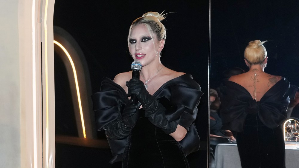 LOS ANGELES, CALIFORNIA - OCTOBER 20: Lady Gaga speaks while Dom Pérignon and Lady Gaga pursue their creative dialogue at Sheats Goldstein Residence on October 20, 2022 in Los Angeles, California. (Photo by Kevin Mazur/Getty Images for Dom Pérignon)
