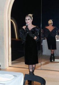 LOS ANGELES, CALIFORNIA - OCTOBER 20: Lady Gaga speaks while Dom Pérignon and Lady Gaga pursue their creative dialogue at Sheats Goldstein Residence on October 20, 2022 in Los Angeles, California. (Photo by Kevin Mazur/Getty Images for Dom Pérignon)