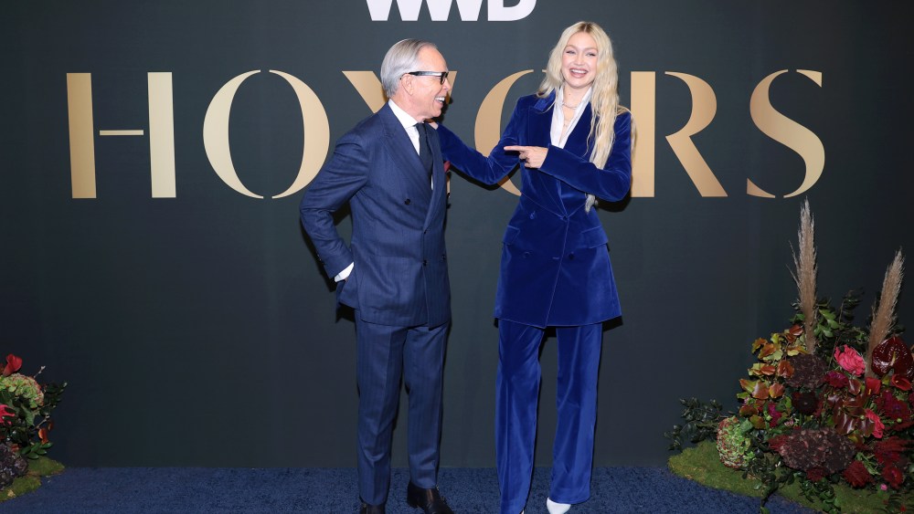 NEW YORK, NEW YORK - OCTOBER 25: Tommy Hilfiger and Gigi Hadid attend the 2022 WWD Honors at Cipriani South Street on October 25, 2022 in New York City. (Photo by Dimitrios Kambouris/WWD via Getty Images)