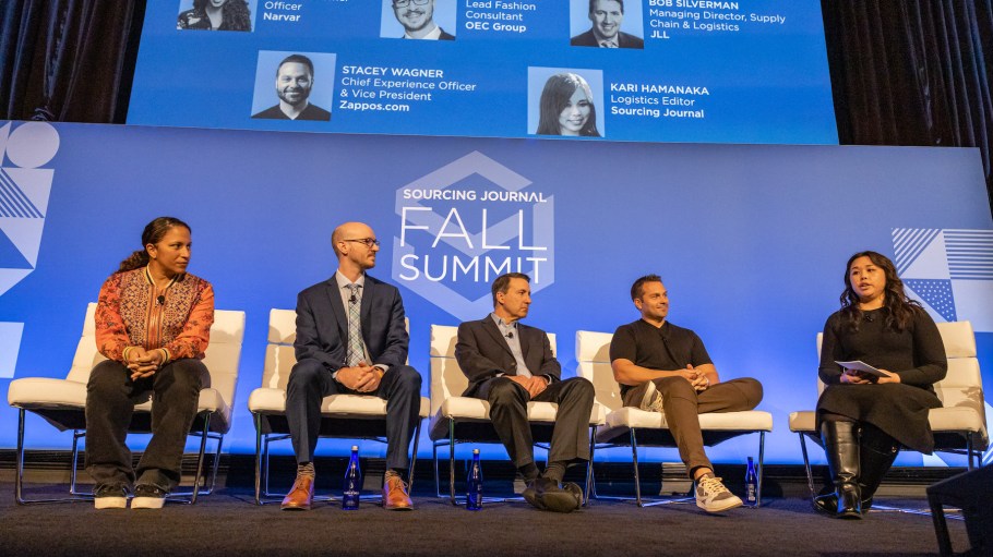 From left: Anisa Kumar, Narvar; Erik Rosica, OEC Group; Bob Silverman, JLL; Stacey Wagner, Zappos.com; and moderator Kari Hamanaka, Logistics Editor, Sourcing Journal