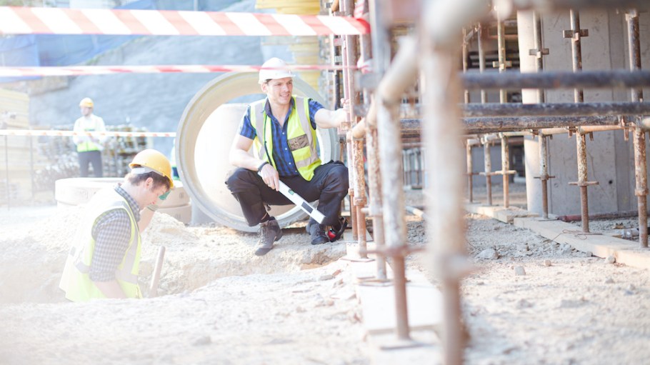 Construction worker in safety footwear.