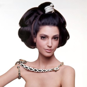 Benedetta Barzini wearing Bulgari Serpenti watches and necklace in 1968.Gian Paolo Barbieri