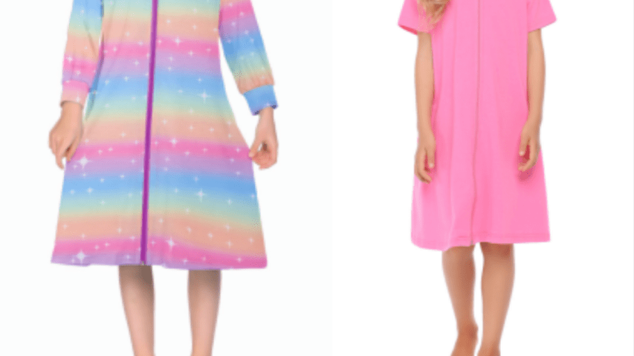 Left: The recalled Ekouaer Store bathrobe with long-sleeves, pink rainbow.

Right: The recalled Ekouaer Store bathrobe with short-sleeves, pink.