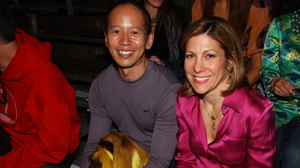 Long Nguyen and Leslie Jane Seymour of Marie Claire attend the Marc by Marc Jacobs Fall 2005 show in New York City.
