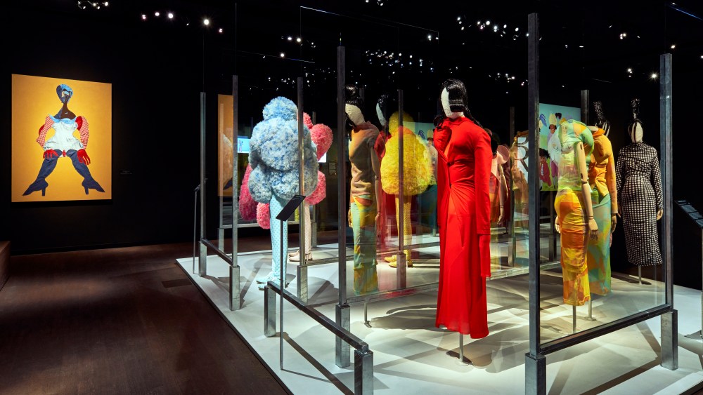 General view of the expo 'MIRROR MIRROR,' features several manikins of different shapes dressed in high fashion with non-traditional silhouettes.