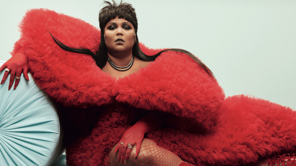 Lizzo appearing in the November issue of Vanity Fair wearing a custom-made creation by Act N.1