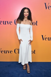 Samantha Logan at the Veuve Clicquot Solaire Culture Exhibition held at 468 North Rodeo Drive on October 25, 2022 in Beverly Hills, California.