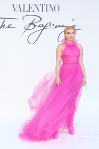 ROME, ITALY - JULY 08: (EDITOR’S NOTE: Image contains nudity.) Florence Pugh is seen arriving at the Valentino Haute Couture Fall/Winter 22/23 fashion show on July 08, 2022 in Rome, Italy. (Photo by Daniele Venturelli/WireImage)