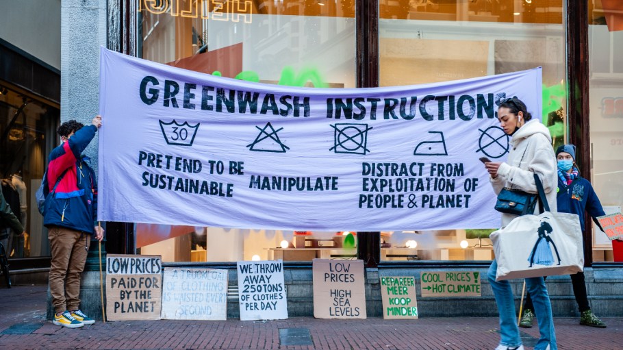 In Amsterdam, a group of activists from Extinction Rebellion, carried out a flashmob outside of the new H&M store. The action targeted the fashion chain's, alleged greenwashing practices, in order to make the company appears greener than it actually is, on November 25th, 2021.