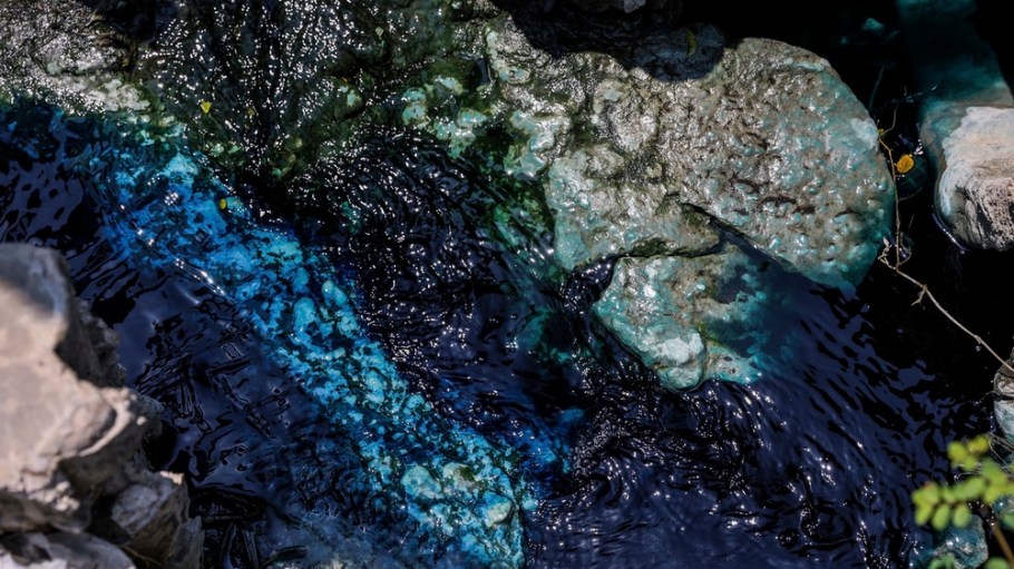 Water pollution caused by the batik industry's use of synthetic dyes is seen at the drain in Solo City, Central Java, Indonesia,