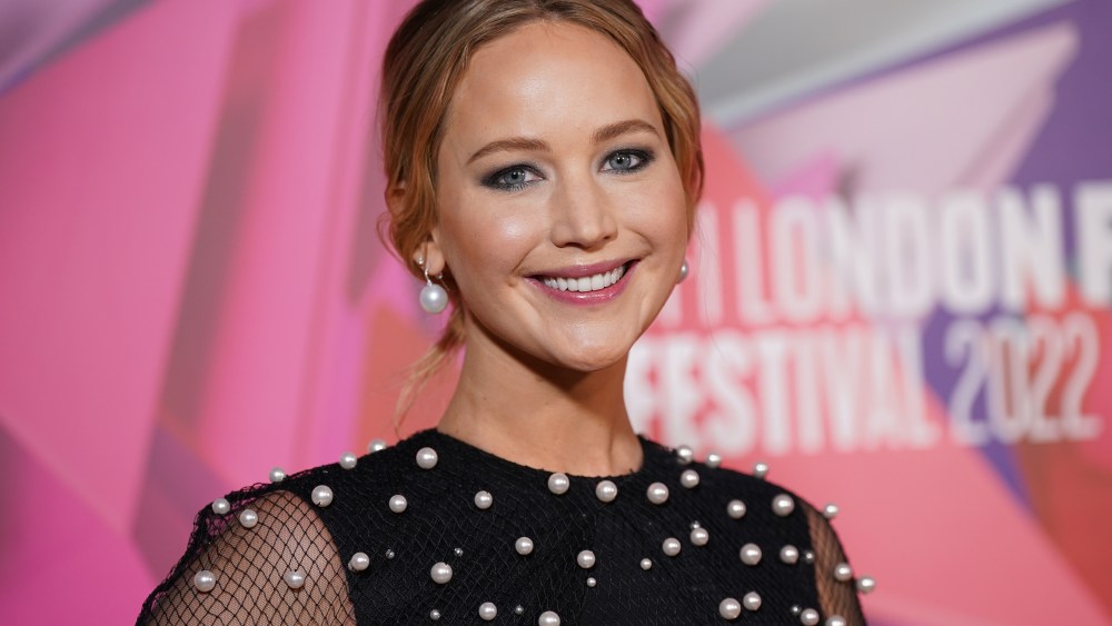 Jennifer Lawrence pearl Del Core spring 2022 gown at the premiere of "Causeway" during the BFI London Film Festival 2022 in London.