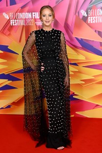 LONDON, ENGLAND - OCTOBER 08: Jennifer Lawrence attends the "Causeway" European premiere during the 66th BFI London Film Festival at the BFI Southbank on October 08, 2022 in London, England. (Photo by Dave J Hogan/Getty Images)