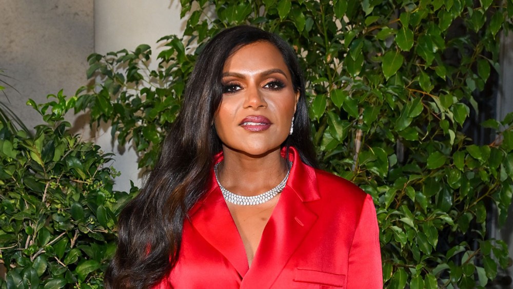 Mindy Kaling at the Ralph Lauren Spring 2023 ready to wear runway show held at The Huntington Library, Art Museum and Botanical Gardens on October 13, 2022 in San Marino, California.