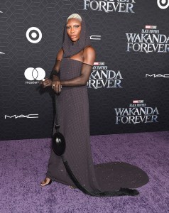 Michaela Coel at the world premiere of Marvel Studios’ “Black Panther: Wakanda Forever” held at the Dolby Theatre on October 26, 2022 in Los Angeles, California.