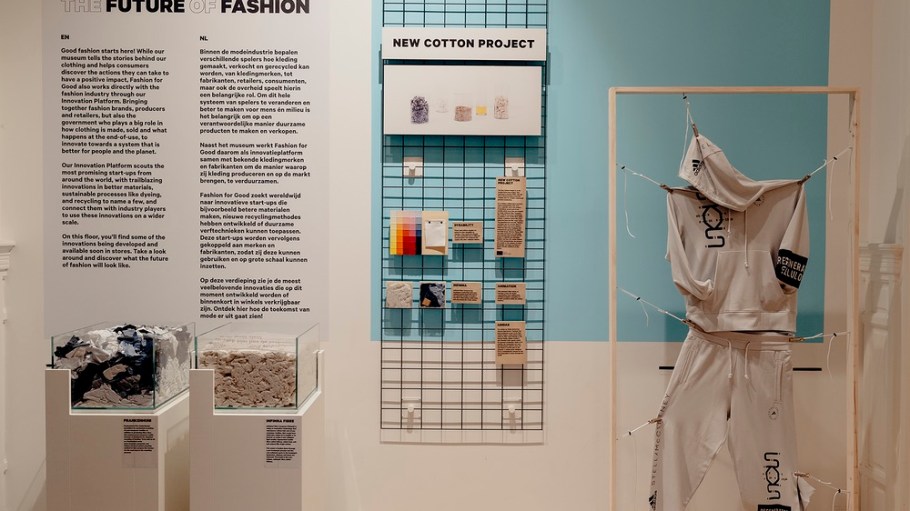 The New Cotton Project installation at the Fashion for Good Museum in Amsterdam.