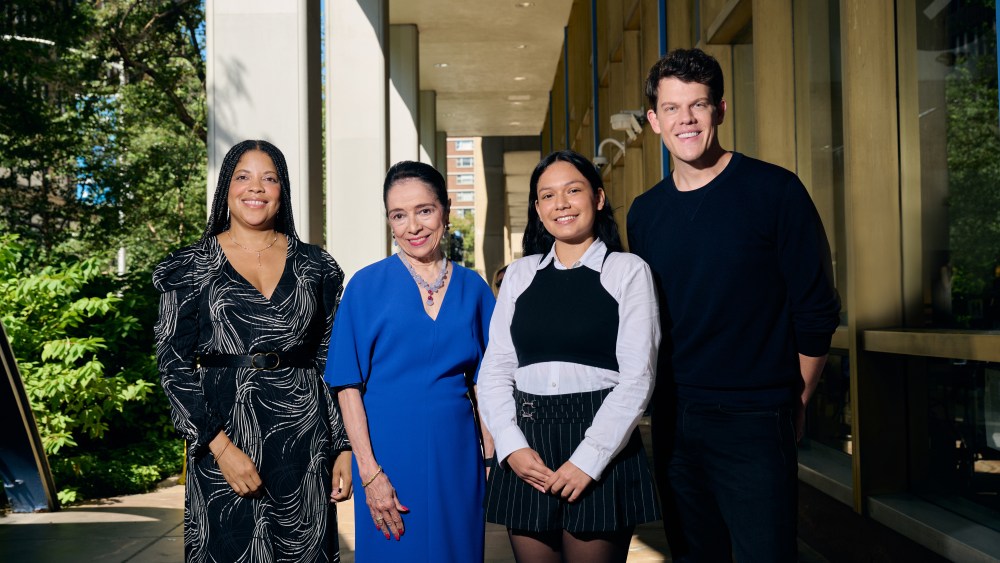 Nicole Finigan Ndzibah, SJC executive director, Dr. Joyce F. Brown, FIT president and SJC founder, Paloma Sanchez Maria, FIT student and first recipient of the Carolina Herrera Social Justice Scholarship, and Wes Gordon, creative director of Carolina Herrera.
