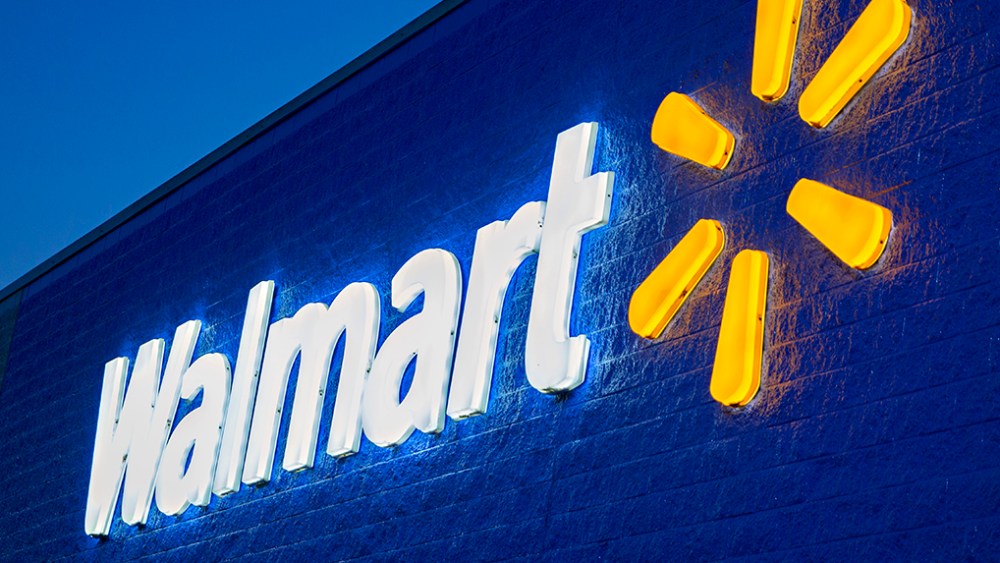 Walmart store exterior at night.