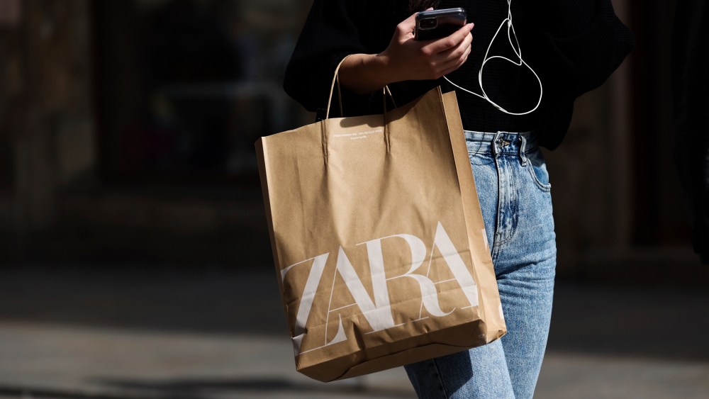 A person carries Zara bag in Krakow, Poland on September 13, 2022. (Photo by Jakub Porzycki/NurPhoto via AP)