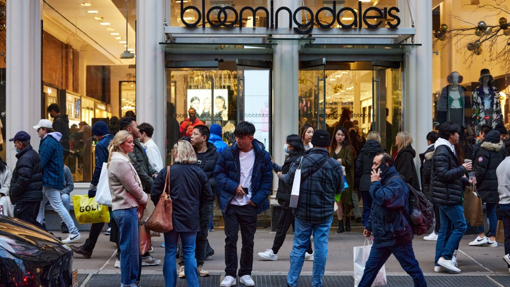 Holiday shopping by Bloomingdale's in SoHo on Black Friday 2022.