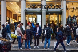 Holiday shopping by Bloomingdale's in SoHo on Black Friday 2022.