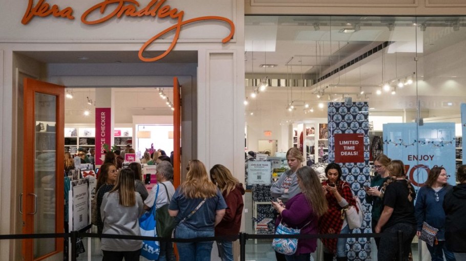 Black Friday shoppers waiting to enter the Vera Bradley store at the Opry Mills Mall in Nashville, Tenn. on Nov. 25, 2022.
