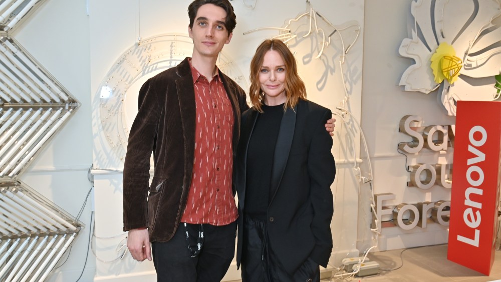LONDON, ENGLAND - NOVEMBER 02: Stella McCartney with CSM student Peter Nasielski, winner of the internship at Stella McCartney HQ, part of the Lenovo x Stella McCartney sustainable design competition, on November 02, 2022 in London, England. (Photo by Dave Benett/Getty Images for Stella McCartney)