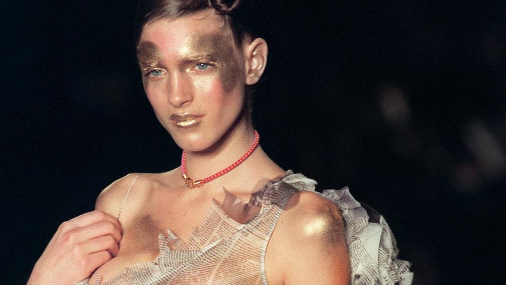 A Christian Dior Daily newspaper dress by John Galliano for Dior, from fall 2000.