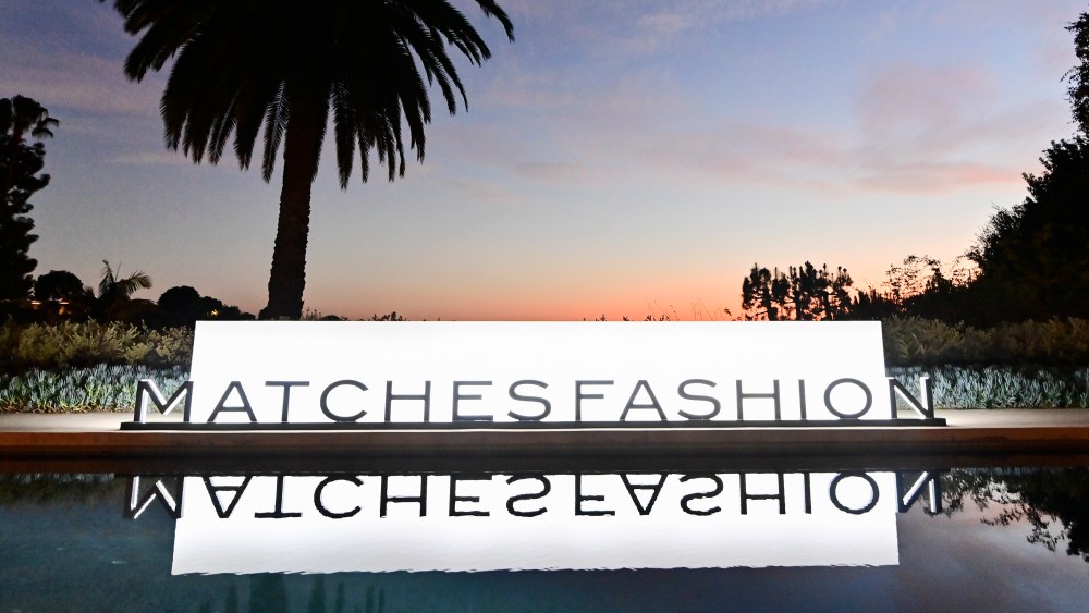 A Matchesfashion logo at the Alexander McQueen cocktail event in Beverly Hills, California.
