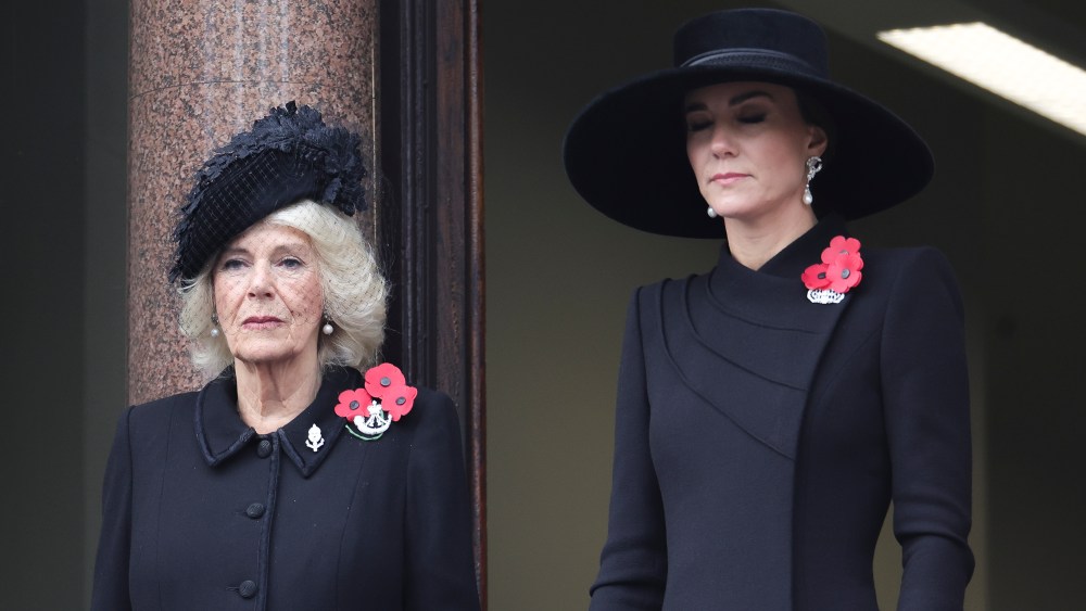 LONDON, ENGLAND - NOVEMBER 13: Queen Camilla and Catherine, Princess of Wales attend the National Service Of Remembrance at The Cenotaph on November 13, 2022 in London, England. (Photo by Chris Jackson/Getty Images)