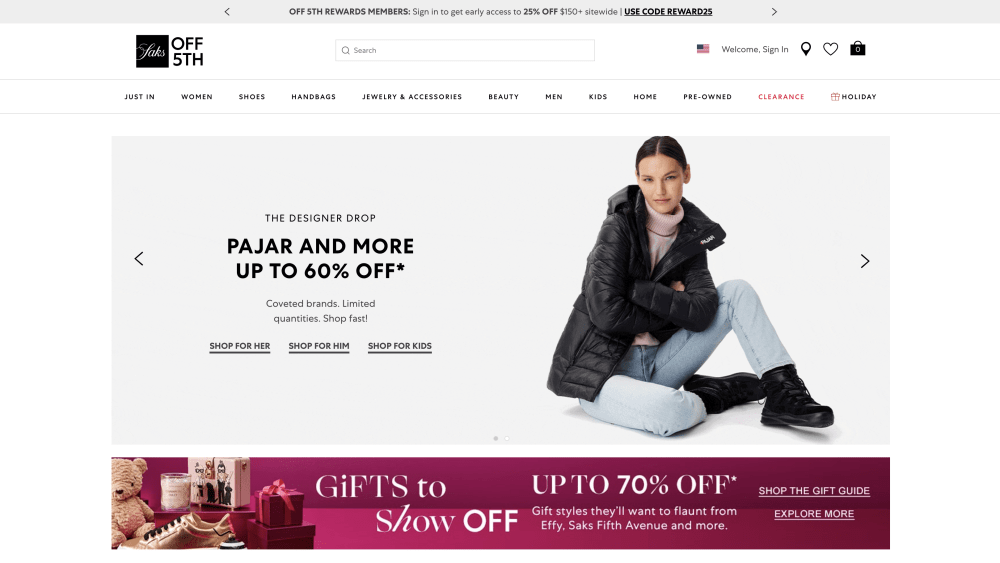 A SaksOff5th.com homepage.