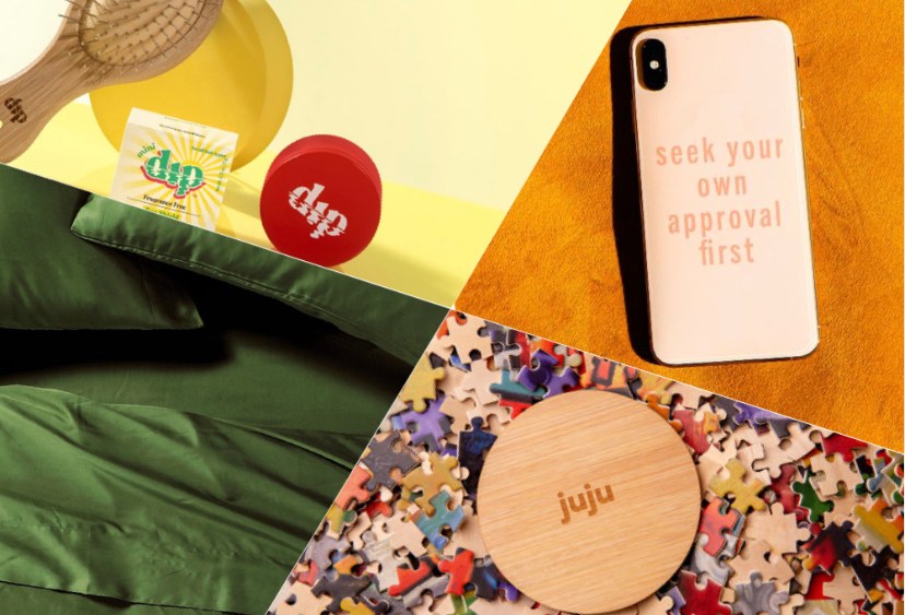 WWD's sustainable gift guide: self care 2022 featuring Dip hair care, Happy Not Perfect meditation app, Juju puzzles and Sijo Home bedding.