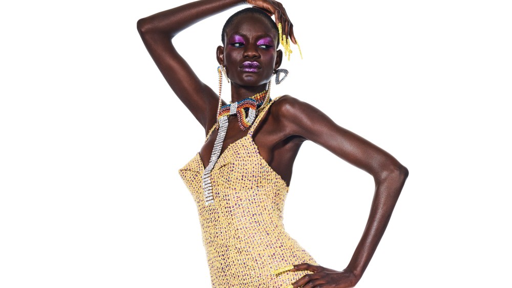 Area’s embroidered crystal bow mini dress, available at Area.nyc.