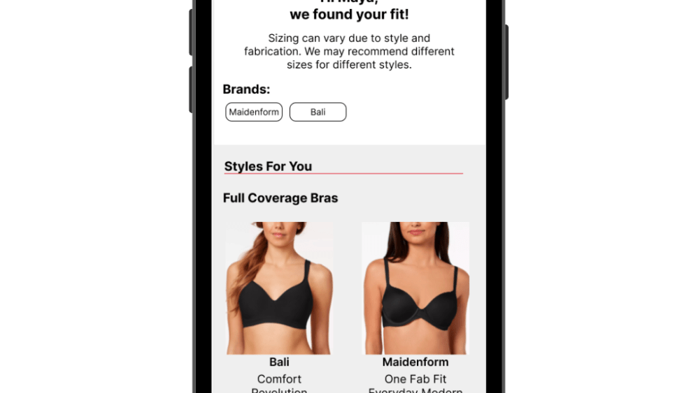 The Fit:Match app on the iPhone.