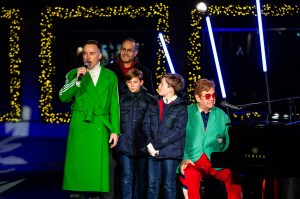 David Furnish and Sir Elton John at the opening ceremony for Saks Fifth Avenue’s Holiday Windows and Light show on November 22, 2022 in New York City.