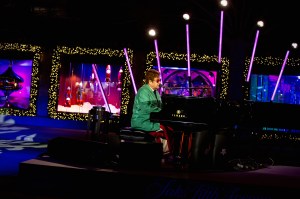 Sir Elton John performs in the opening ceremony for Saks Fifth Avenue’s Holiday Windows and Light show on November 22, 2022 in New York City.