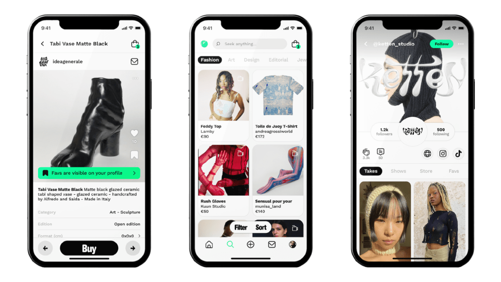 The interface of Popseekl, a new commerce-geared social media.