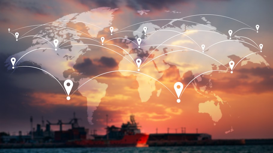 Map with cargo ships