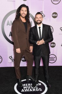 Dan Smyers and Shay Mooney of Dan + Shay at the 2022 American Music Awards held at the Microsoft Theater at L.A. Live on November 20, 2022 in Los Angeles, California.