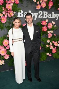 Tess Sanchez and Max Greenfield at the 2022 Baby2Baby Gala held at Pacific Design Center on November 12, 2022 in Los Angeles, California.