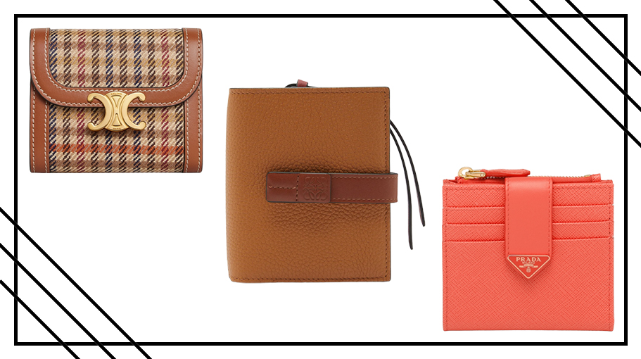 three different women's wallets from Celine, Loewe and Prada in our best wallets for women guide