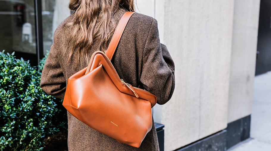 Mansur Gavriel bag on shoulder of writer testing and caring on the city streets