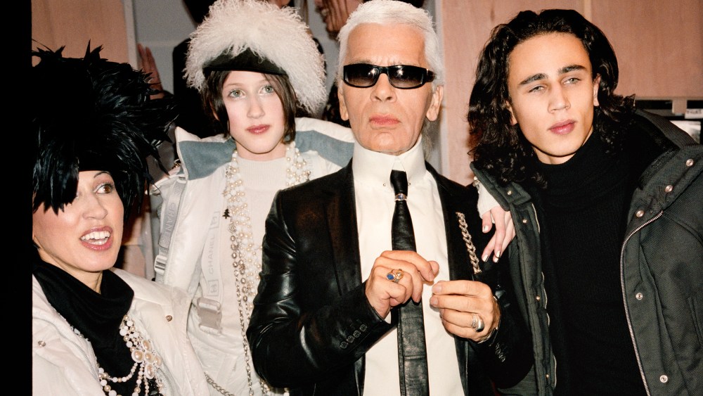 Karl Lagerfeld backstage at the Chanel fall-winter 2003-2004 ready-to-wear show.