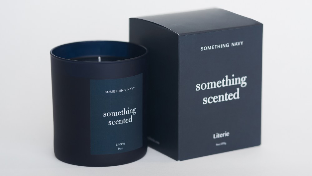 The Literie X Something Navy "Something Scented" candle.