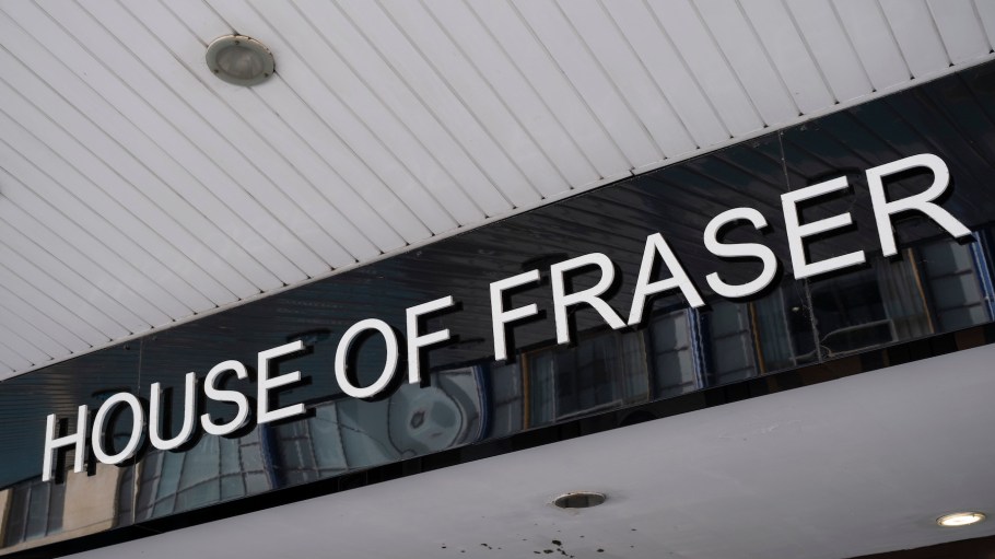 Sign for the department store brand House of Fraser on 30th May 2022 in Birmingham, United Kingdom.